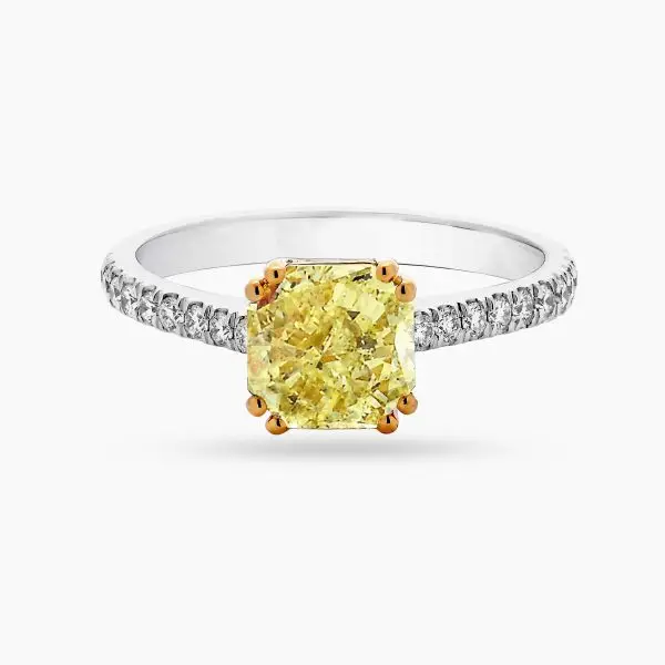 Fancy Yellow Radiant Shape Diamond Ring with Side Stones
