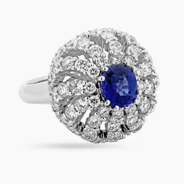 Dome Sapphire and Diamond Ring