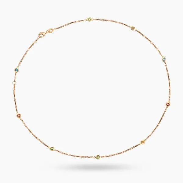 Contemporary 9 Stones Multicolour Diamonds Necklace