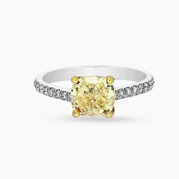 Yellow Cushion Shape Diamond Ring with Side Stones