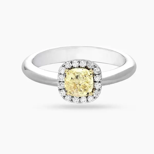 Yellow Cushion Shape Halo Diamond Ring