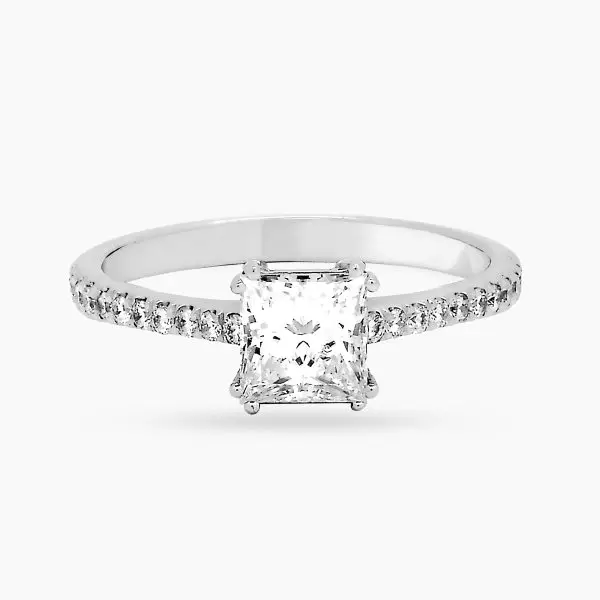 Solitaire Princess Shape Diamond Ring with Side Stones