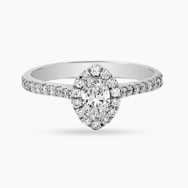 Halo Oval Shape Diamond Ring with Side Stones
