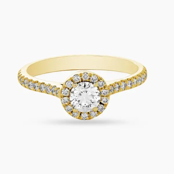 Halo Diamond Ring with Side Stones in Yellow Gold