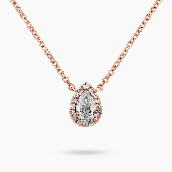 Halo Pear Shape Diamond Pendant in Rose Gold