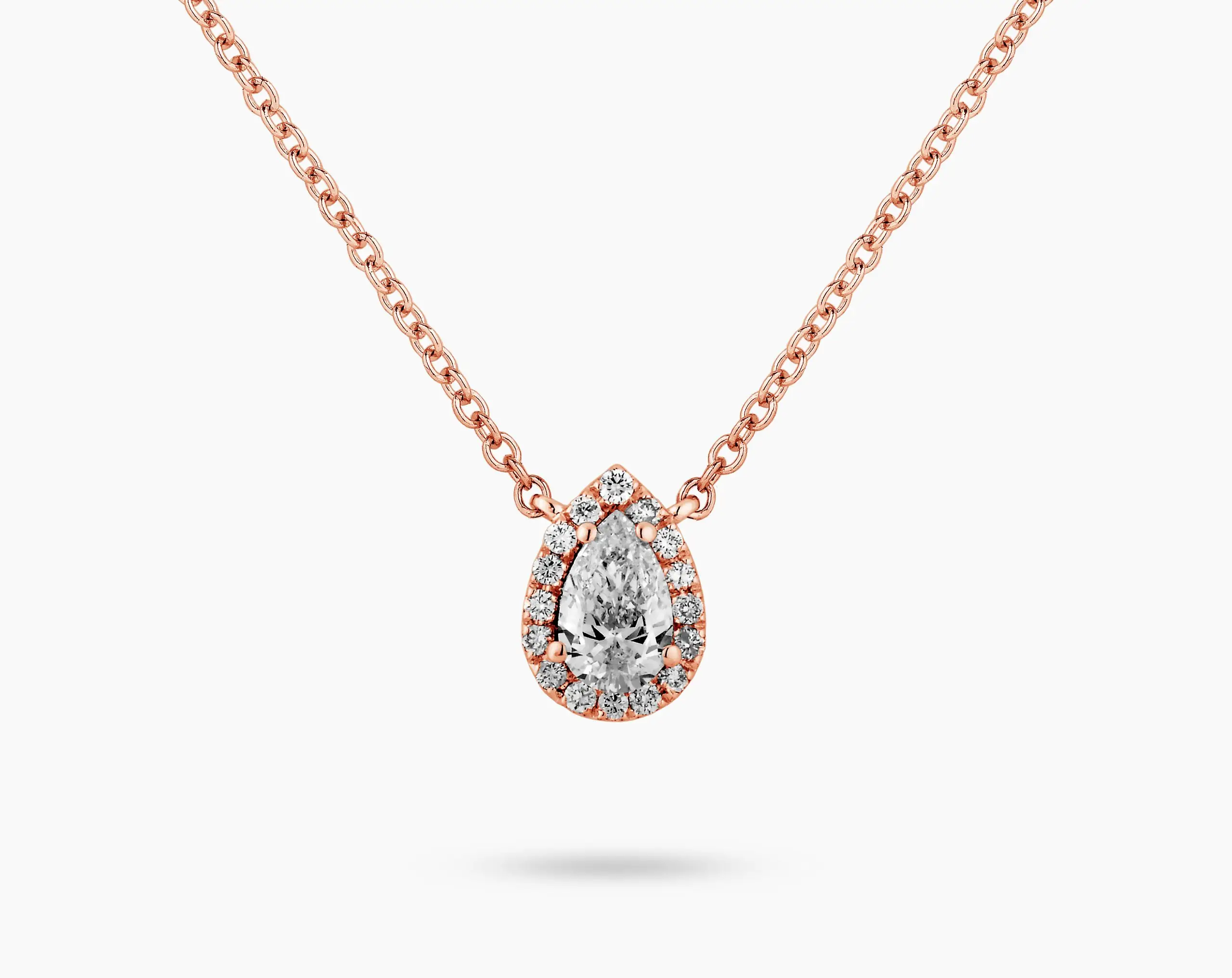 Halo Pear Shape Diamond Pendant in Rose Gold
