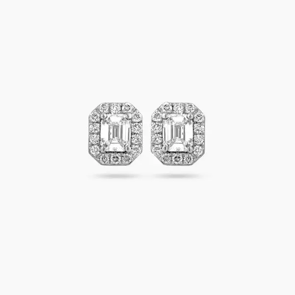 Halo Emerald Shape Diamond Earrings