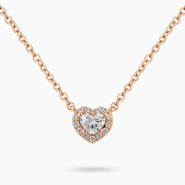 Halo Heart Shape Diamond Pendant in Rose Gold