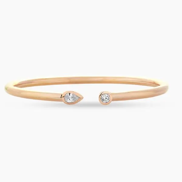 Contemporary Flexible Round and Pear Shape Diamond Bangle
