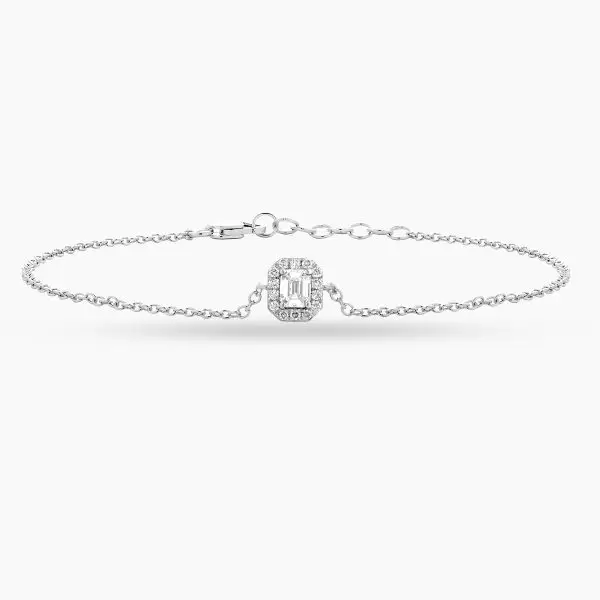 Halo Emerald Shape Diamond Bracelet