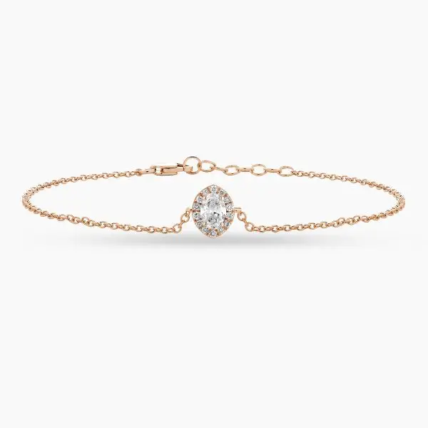 Halo Oval Shape Diamond Bracelet in Rose Gold