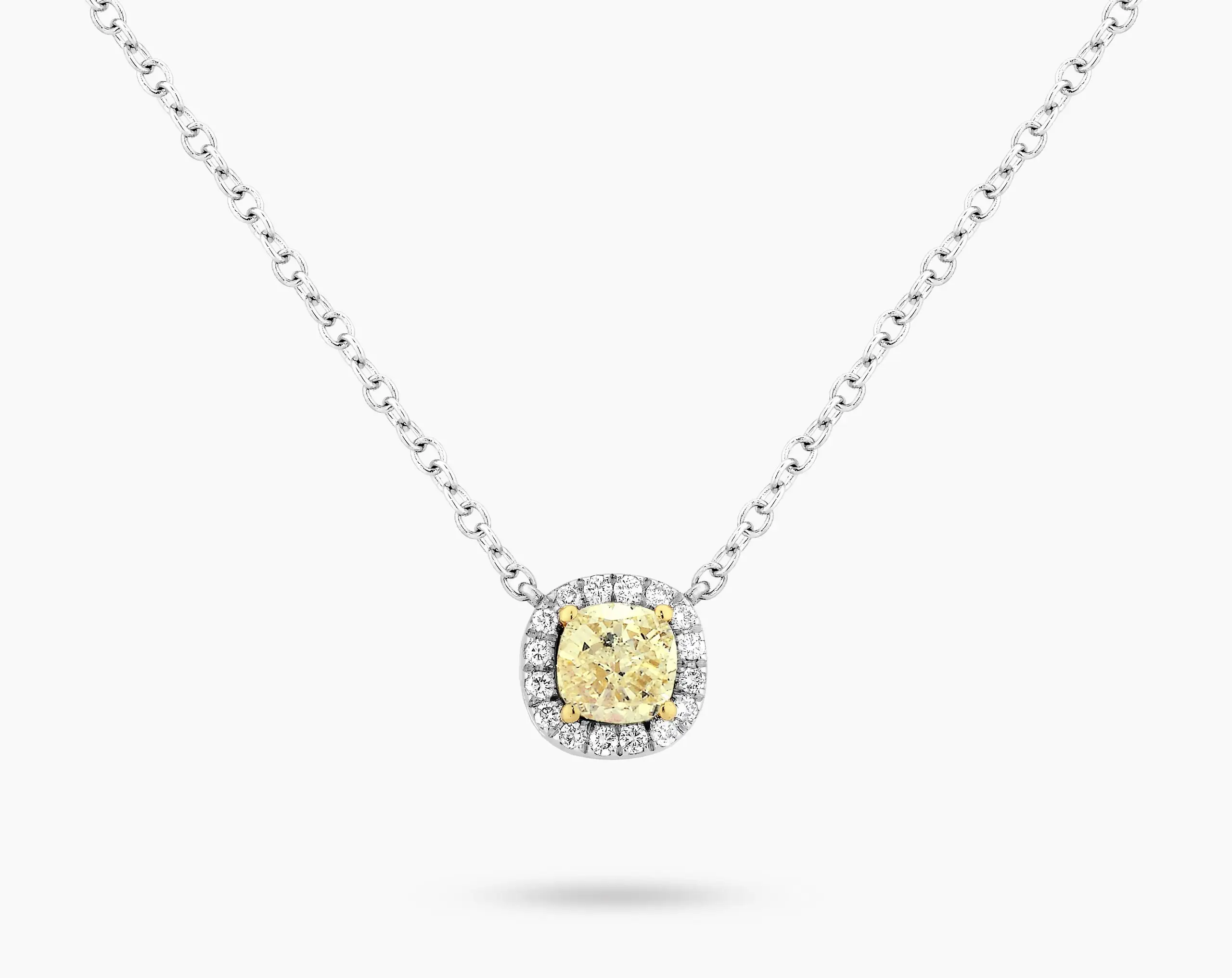 Yellow Cushion Shape Halo Diamond Pendant
