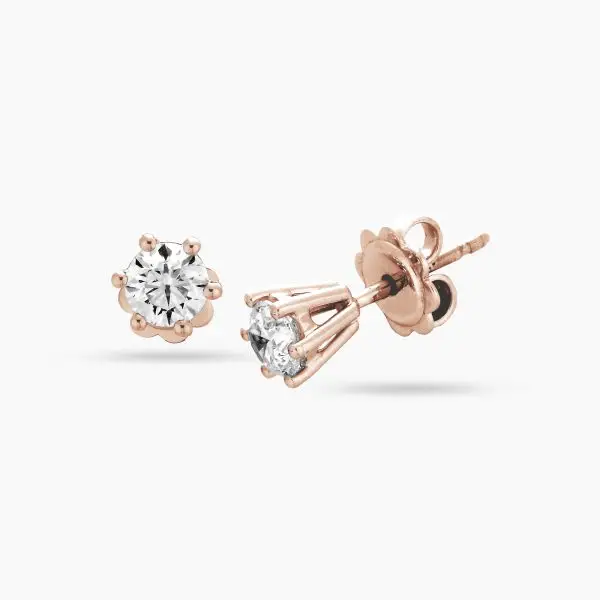 Six-Prong Diamond Ear Studs in Rose Gold