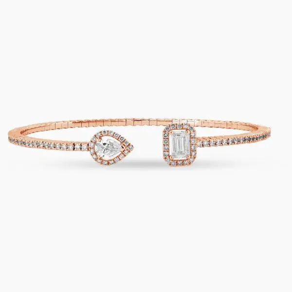 Emerald and Pear Shape Contrarie Diamond Bangle in Rose Gold