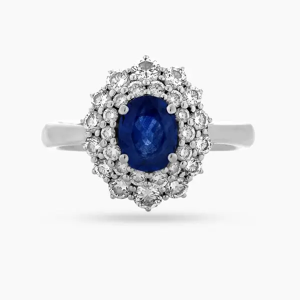 Classic Sapphire and Diamond Double Halo Ring