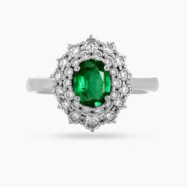Classic Emerald and Diamond Double Halo Ring