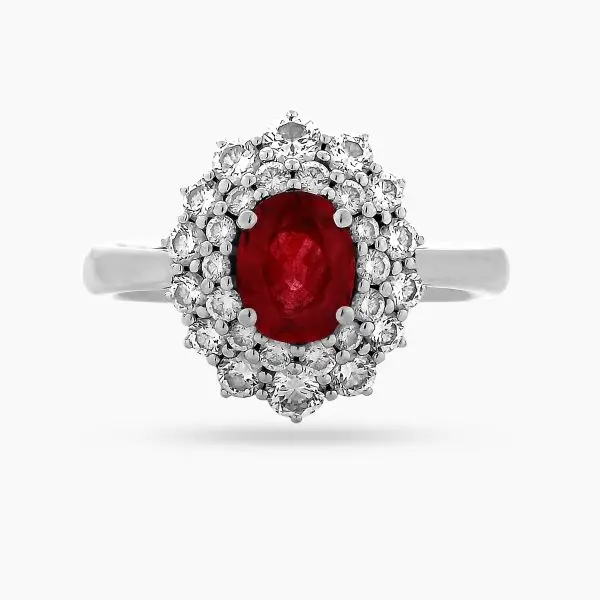 Classic Ruby and Diamond Double Halo Ring
