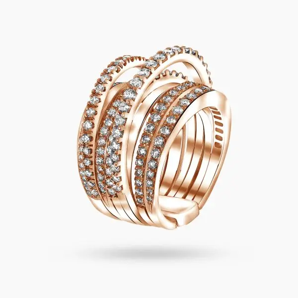 Intricate Fan Shaped Ring consisting of 7 separate Rings with a wide variety of Round Diamonds