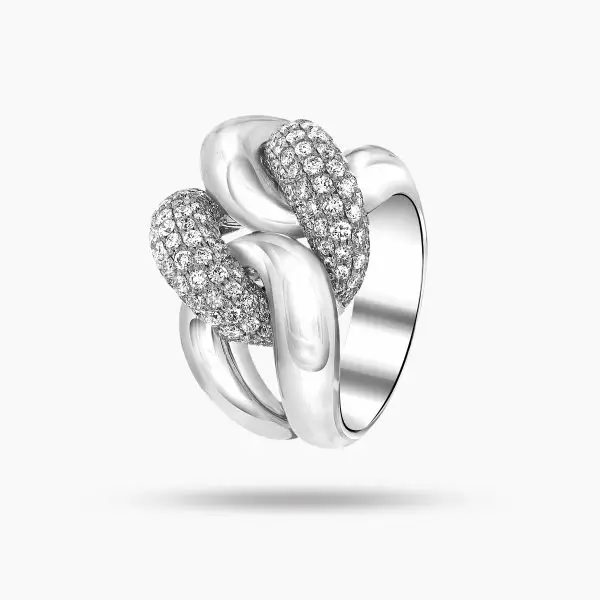 Interlocking Gourmette Ring with Diamonds