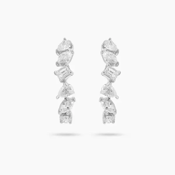 Clasp Earrings in White Gold with Marquise, Pear, Emerald Shaped Diamonds and Round Diamonds