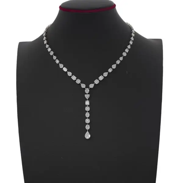 Cascade Necklace in White Gold With Magic Set Round, Oval, Emerald and Heart Shaped Diamonds
