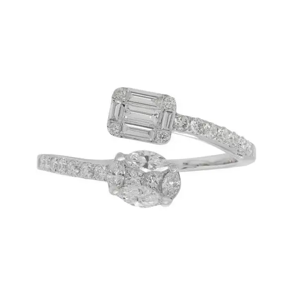 Contrarié Ring in White Gold with Round, Baguette, Princess, Marquise Shaped Diamonds