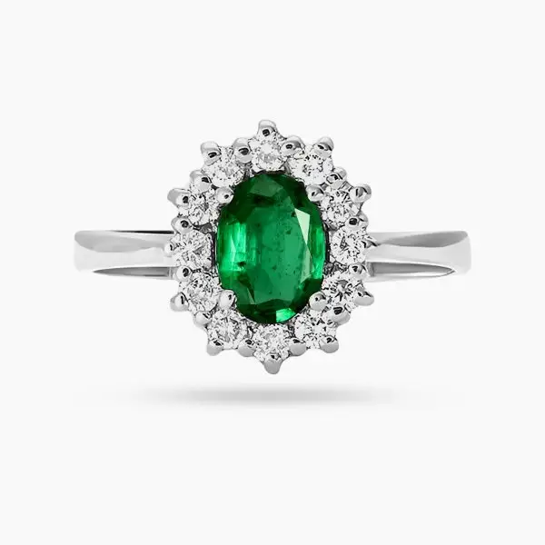 Classic Emerald and Diamond Halo Ring