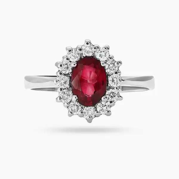 Classic Ruby and Diamond Halo Ring