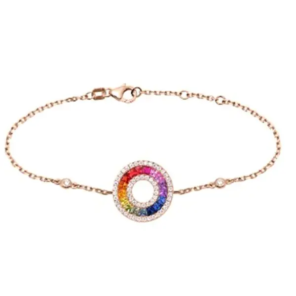 Bracelet in Rose Gold with Round Diamonds and Invisible set Multicolour Sapphires