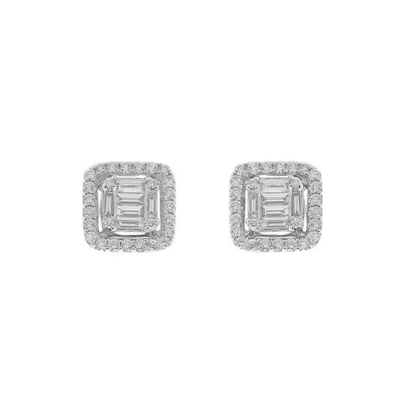 Earrings in White Gold with Round and Baguette Shaped Diamonds