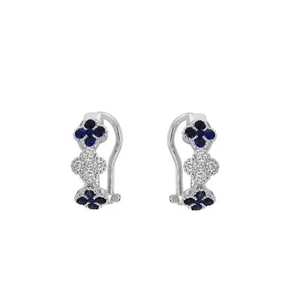 Earrings in White Gold with Four-Leaf Clover Round White and Black Diamonds