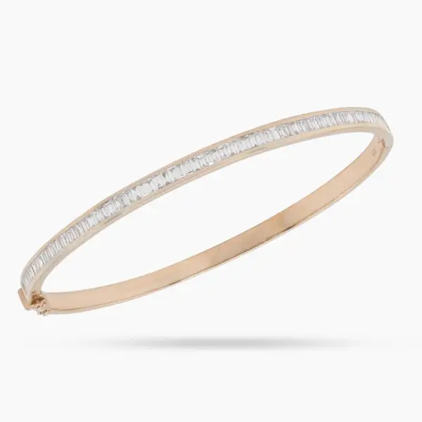 Rigid Bangle Bracelet in Rose Gold with Invisible Rails set Baguette Shaped Diamonds