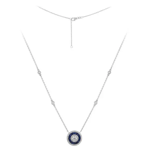 Necklace in White Gold with Round Diamonds and Invisible set Blue Sapphires
