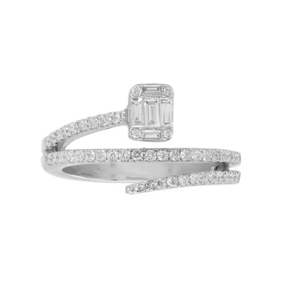 Snake Shaped Ring in White Gold with Round and Baguette Shaped Diamonds