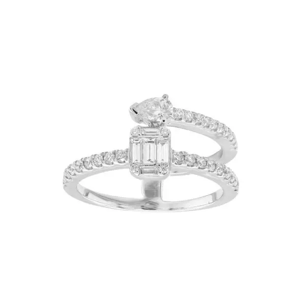 Snake Shaped Ring in White Gold with Round, Baguette, Pear Shaped Diamonds