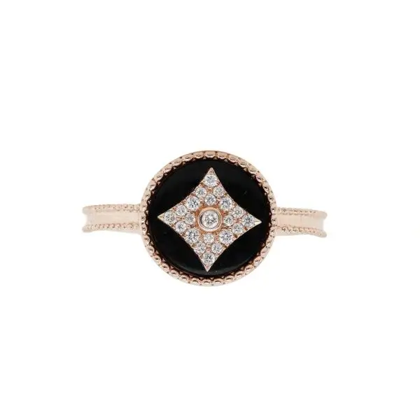 Ring in Rose Gold with Round Diamonds and Black Onyx