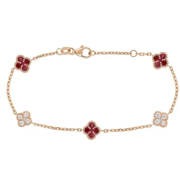 Bracelet in Rose Gold with Round Diamonds and Red Rubies
