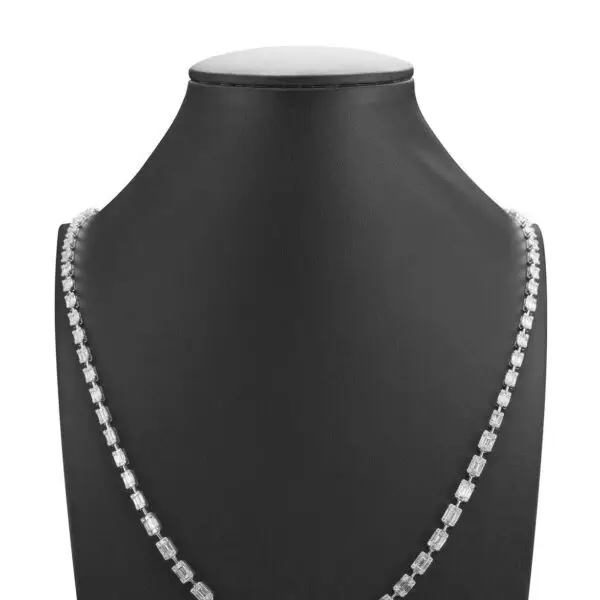 Necklace in White Gold with Round, Baguette Shape Diamonds