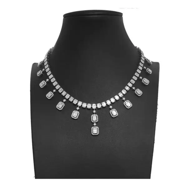 Necklace in White Gold with Round, Baguette Shape Diamonds