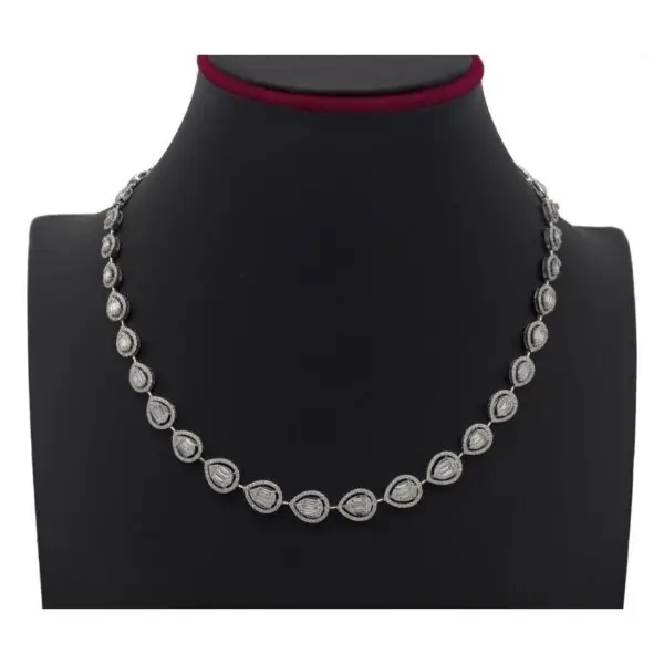 Necklace in White Gold with Round, Baguette Shape Diamonds