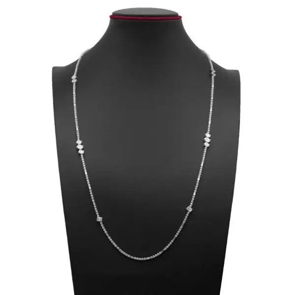Necklace in White Gold with Round, Baguette Shape Diamonds