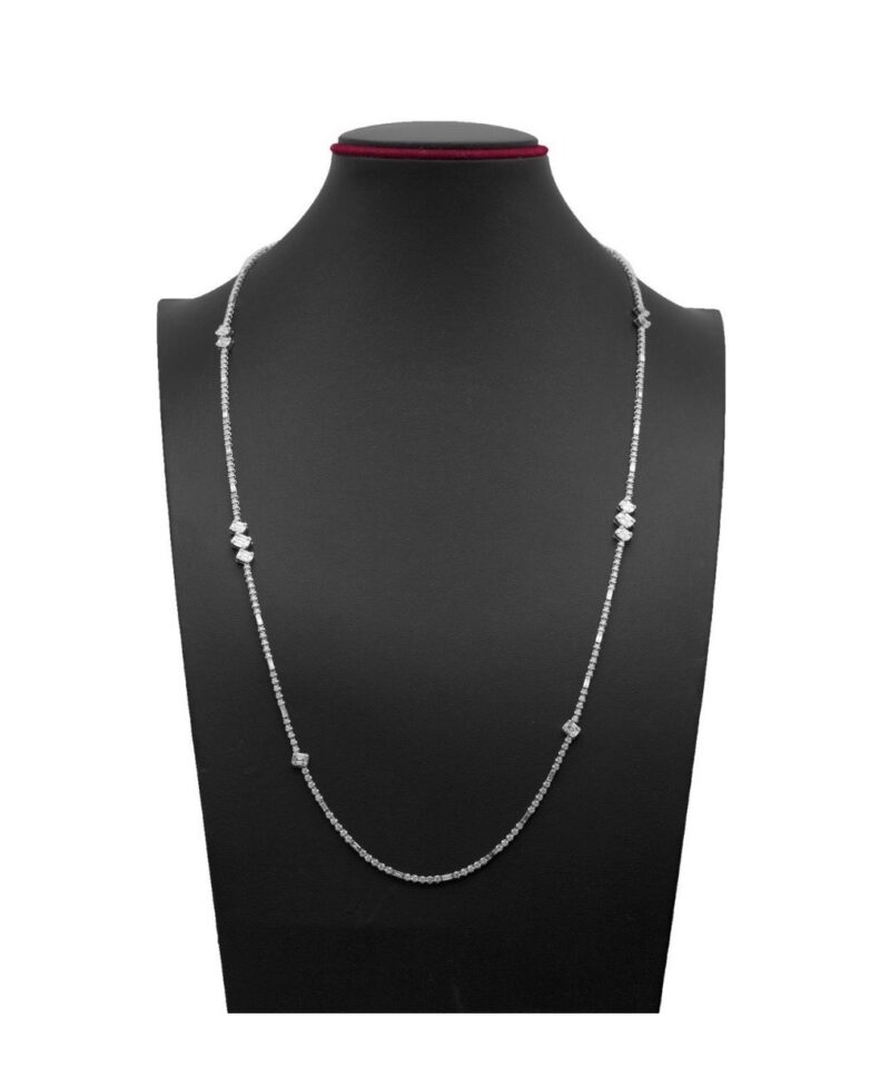 Necklace in White Gold with Round, Baguette Shape Diamonds