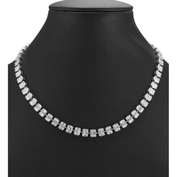 Necklace in White Gold with Round, Baguette Shape Diamonds