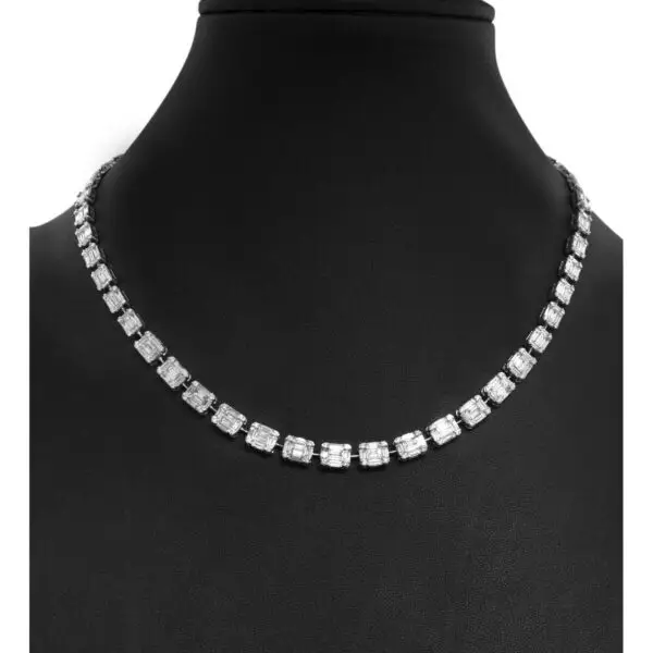 Necklace in White Gold with Round, Baguette Shape Diamonds