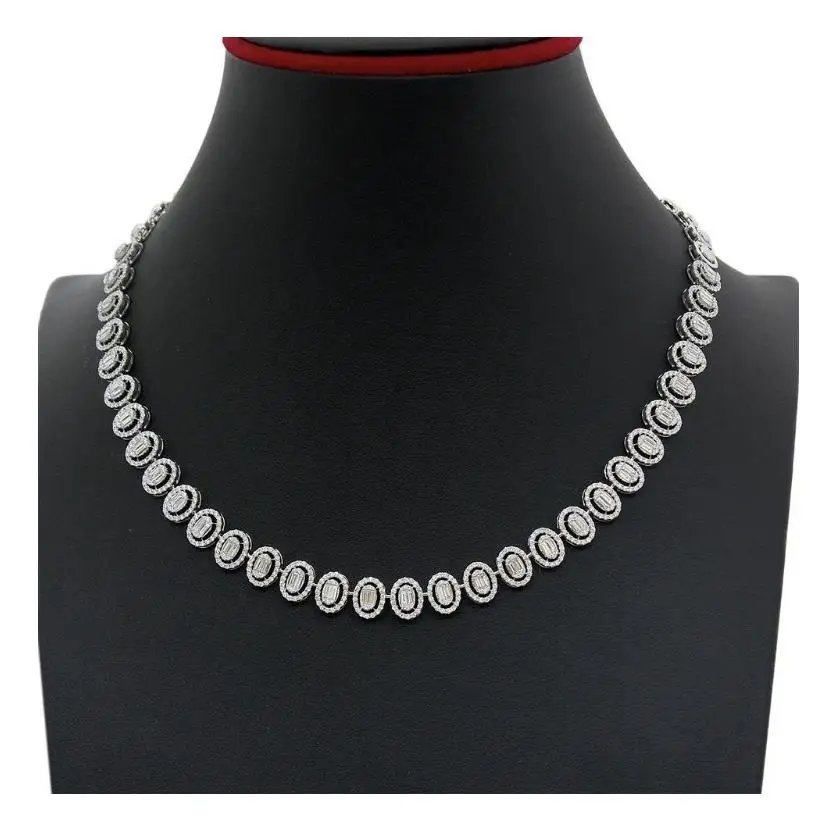Necklace in White Gold with Round, Baguette Shape Diamonds