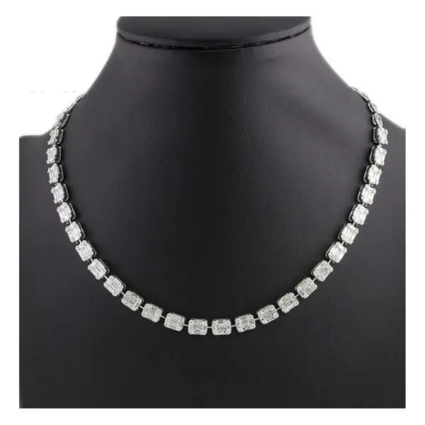 Necklace in White Gold with Round, Baguette Shape Diamonds