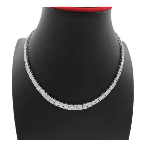 Necklace in White Gold with Round, Baguette Shape Diamonds