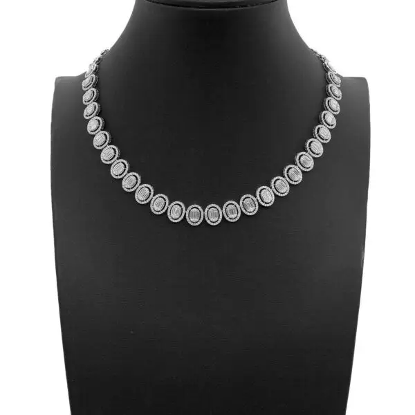 Necklace in White Gold with Round, Baguette Shape Diamonds