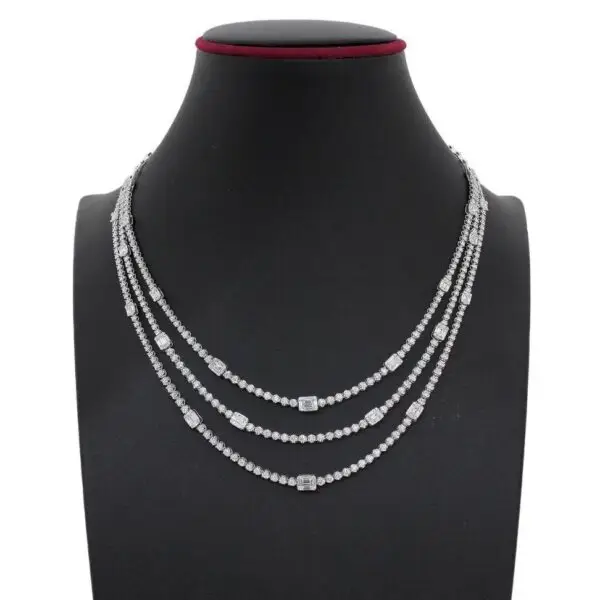 Necklace in White Gold with Round, Baguette Shape Diamonds