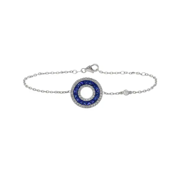 Bracelet in White Gold with Round Diamonds and Blue Sapphires